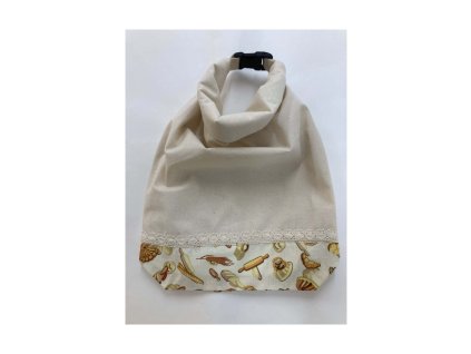 Csatos kenyérzsák csipkés felső és pékárus mintás alsó résszel, 30×40 cm