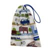Autós mintás uzsonnás zsák pamutból, kék zsinórral