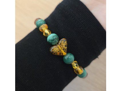 Náramok Jantár & Malachit