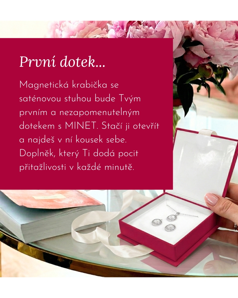 Dárková krabička MINET se stříbrnými šperky – náušnice, náhrdelník a hodinky v elegantním balení