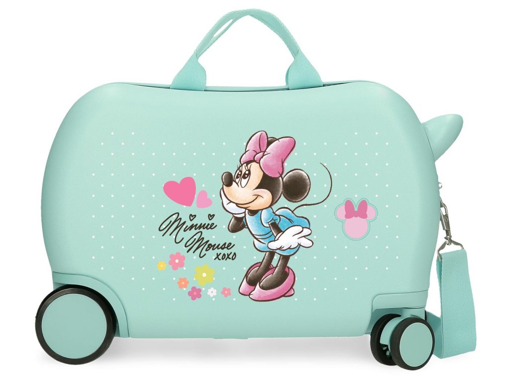Dětský kufr na kolečkách - odrážedlo Joummabags Minnie Mouse Imagine, tyrkysová