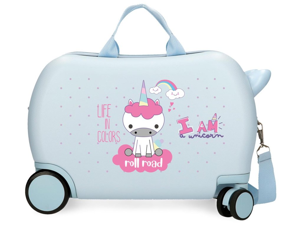 Dětský kufr na kolečkách - odrážedlo Joummabags I am unicorn modrý