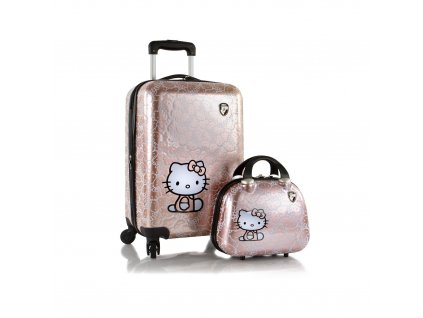 Sada dětského kufru a kosmetického kufříku HEYS kids HELLO KITTY metallic kufr na kolečkách děvčata