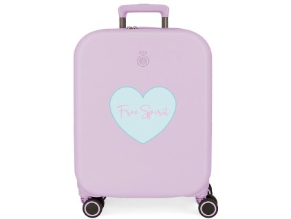 Lila luxusní cestovní kufr skořepinový ENSO – Free Spirit (lila s modrým srdcem), 55 cm minicestovatel.cz