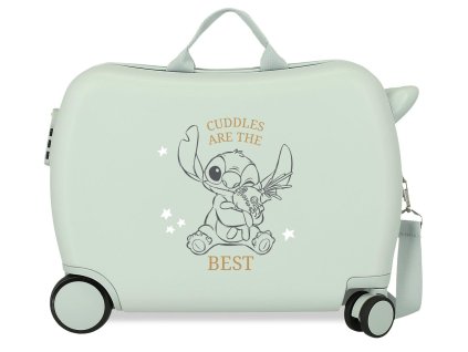 Dětský kufr na kolečkách a odrážedlo 2v1 – Joummabags Stitch "Cuddles are the bes", světle zelený