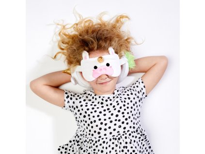 Relaxeazzz dětský plyšový kulatý cestovní polštářek & maska na Jednorožec