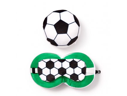 Relaxeazzz dětský plyšový kulatý cestovní polštářek & maska na oči Fotbalový míč
