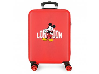 Cestovní kufr skořepinový Joummabags Mickey Trip to London 55 cm, červená palubní