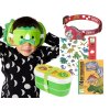 Prázdninová dinosauří sada pro děti - Cestovní polštářek s maskou na oči, dětská čelovka, box na sváču, samolepky a karetní hra Batasaurus