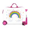 Dětský bily kufr na kolečkách - odrážedlo Joummabags s duhou Everything is OK