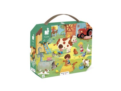 Janod Puzzle Deň na farme v kufríku 24 ks