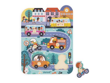 Janod Drevené vkladacie puzzle s úchytom V meste