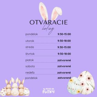 🐰 Veľkonočné otváracie hodiny v Minifutky Počas sviatkov si aj my dávame malú pauzu, aby sme načerpali energiu 💜 🛍...