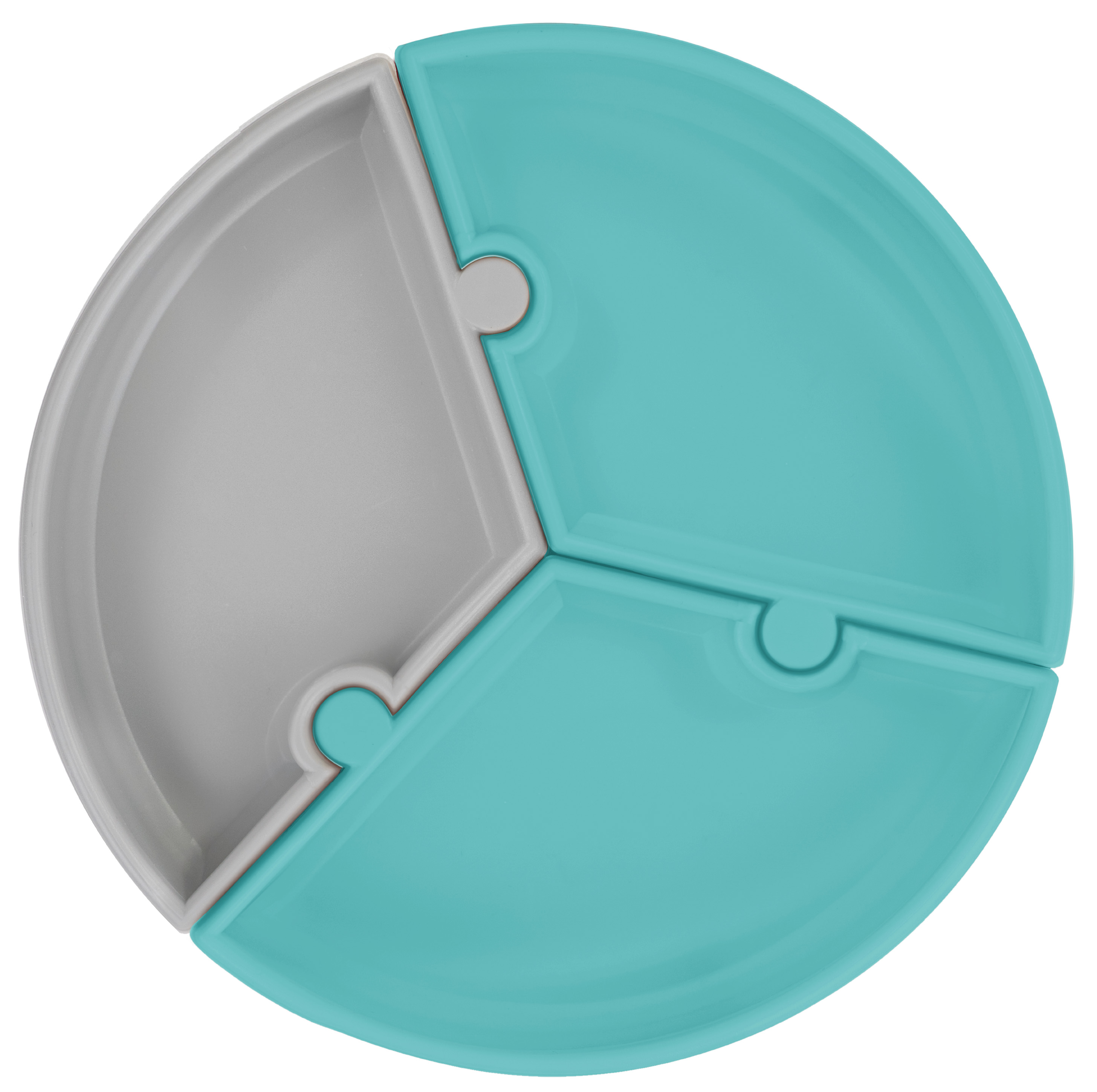 Talíř Puzzle silikonový s přísavkou - Aqua Green / Powder Grey