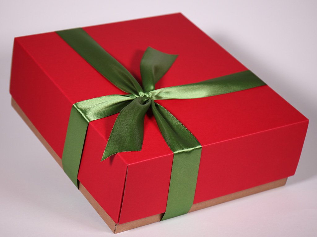 Dárková krabice červená papírová pevná se stuhou minimel.cz