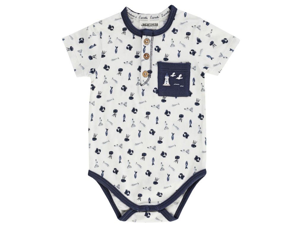 Letní kojenecké body bílé modré moře bodýčko s náprsní kapsičkou bavlna Jacky 1510110 7800