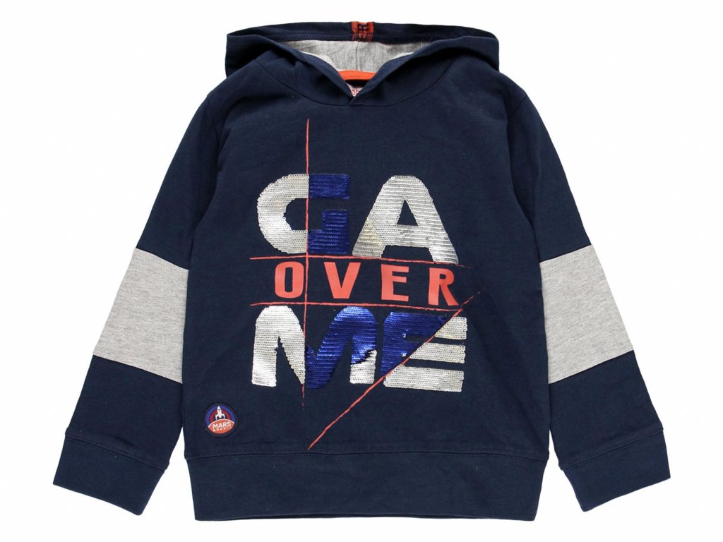 Chlapecké tričko měnící flitr překlápěcí tmavě modrá mikinaGame Over