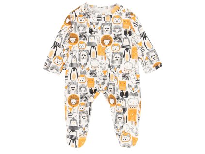 Kojenecký overal na zip se zvířátky unisex bílý šedý žlutý Boboli 131050-9370 a