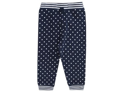 Kojenecké tepláčky pro holku tmavě modré s puntíky tmavé tepláky holka tenké tepláčky kalhoty bavlna Jacky
