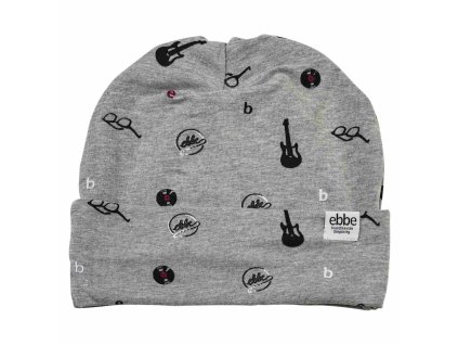 Kojenecká čepice tenká bio bavlna čepička šedá s potiskem Music Organic Arden Beanie udržitelná značka EBBE Skandinavian simplicity 103002-0727