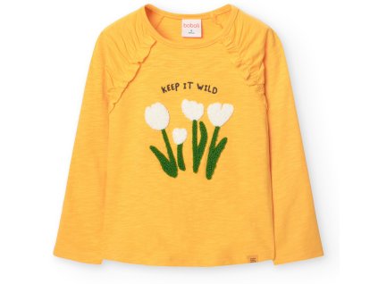 Dívčí tričko s dlouhým rukávem žluté květy 100% bavlna melír Boboli 4490181207 a