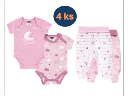 Kojenecký set body a polodupačky růžové Měsíček (4 ks) růžový set pro holčičku miminko 100% bavlna Boley 6151208-6371205-9940