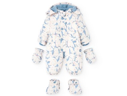 Kojenecká zimní kombinéza pro miminko odepínací rukavičky a termo botičky teplá fleecová podšívka bílá modrá růžová lední medvídek Boboli 1120049685 a