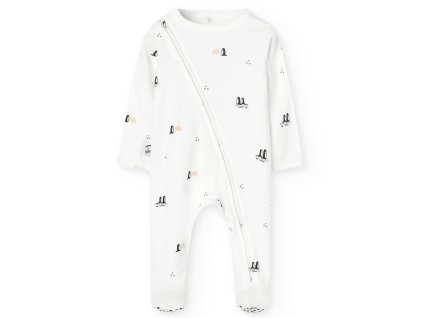 Kojenecký overal/pyžámko bílé Tučňáček 100% bavlna overal na zip pro chlapečka Boboli 1920139702 a