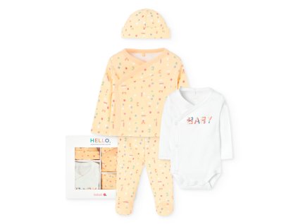 Kojenecký set pro novorozence žlutý Kostičky v dárkovém balení vítání miminka dárek čepička zavinovací body polodupačky Boboli 1920799701 a