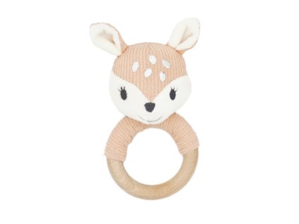 Kojenecká hračka růžová srnka bavlna-dřevo Maximo hračka pro miminko pro holčičku kojenecké kousátko dřevěné 570000619000023 a