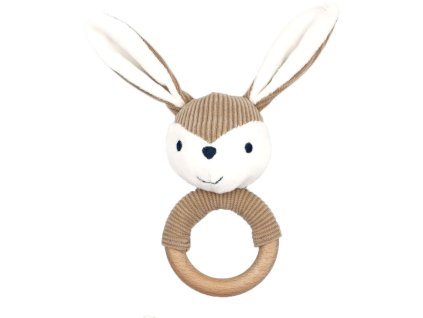 Kojenecká hračka zajíček béžová bavlna-dřevo Maximo hračka pro miminko kojenecké kousátko dřevěné hračka pro novorozence dárek k narození miminka 570000618000061 a