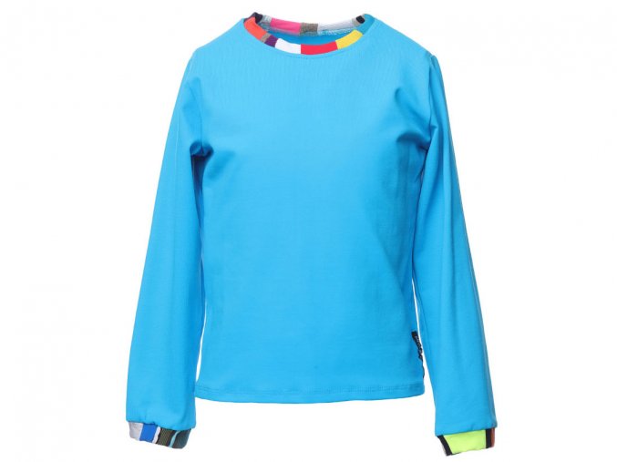 Dětské sport modré tričko s dlouhým rukávem barevný patchwork Barcelona art a