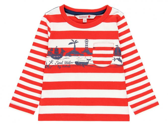 Chlapecké pruhované tričko dlouhý rukáv Námořník červenobíle pruhované kluk Boboli 100% bavlna léto 3090249327 a
