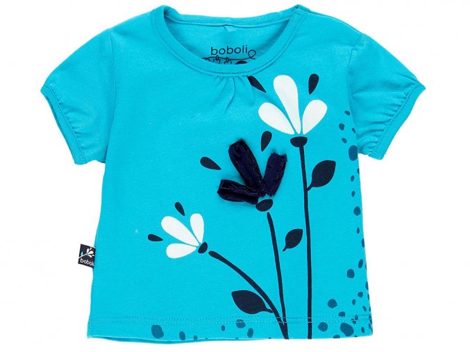 Kojenecké tričko modré s kytičkami tričko pro holčičku krátký balónkový rukáv Boboli holčička 1190012455 a