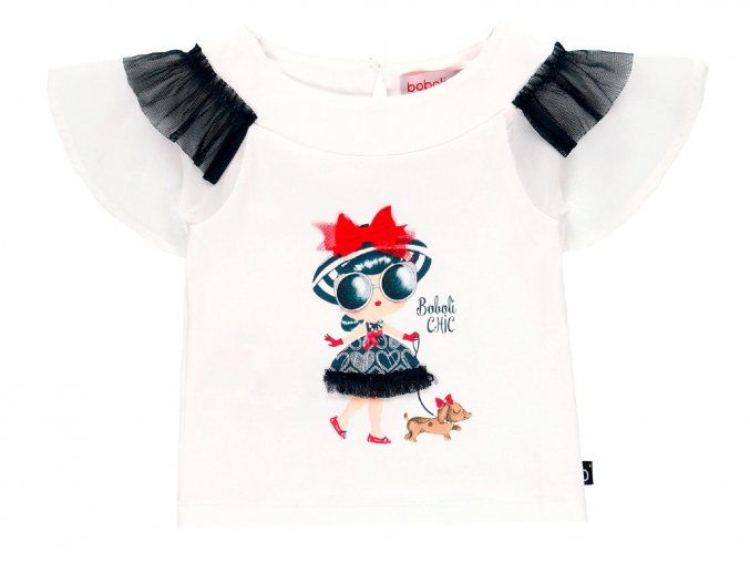 Dívčí elegantní tričko s volánky bílé s krátkým rukávem pejsek volánky Boboli holčička 7091411100 a