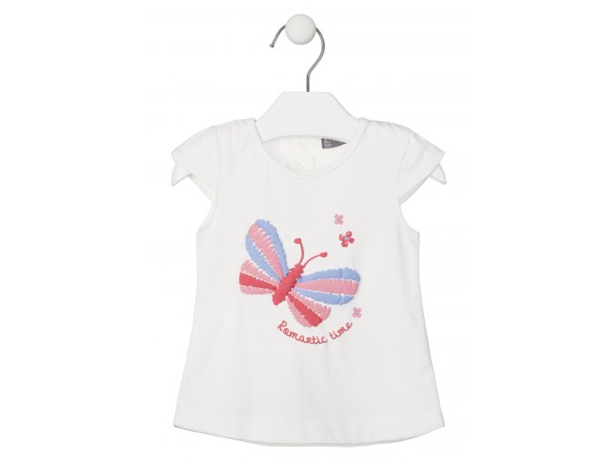 018 1003AL dívčí bílé tričko s krátkám rukávem Motýlek růžová 100% bavlna Losan
