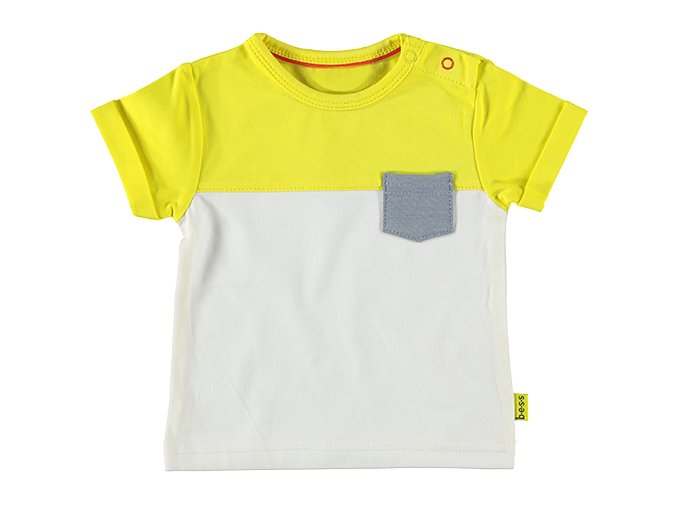 Kojenecké tričko s krátkým rukávem pro kluka s kapsičkou světlé barevný blok žluté B.E.S.S NL