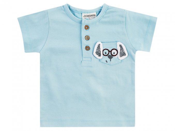 Světle modré kojenecké tričko s krátkým rukávem knoflíčky pejsek Jacky