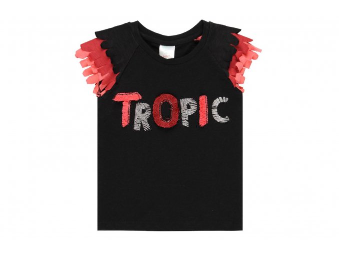 Dívčí tričko černé Tropic krátký rukáv růžové volánky holka Boboli 412030890 a