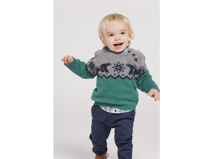 Chlapecký pletený svetr s mozaikou polárního medvěda. Barvy zelená, modrá, bílá
