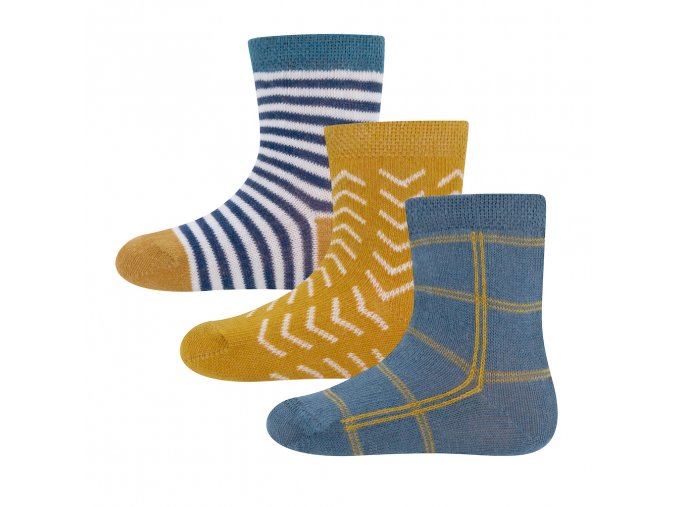 Chlapecké ponožky modré a okrové hořčičně žluté pruhované kostkované 3v1 vysoký podíl bavlny certifik Ewers 205245 0002