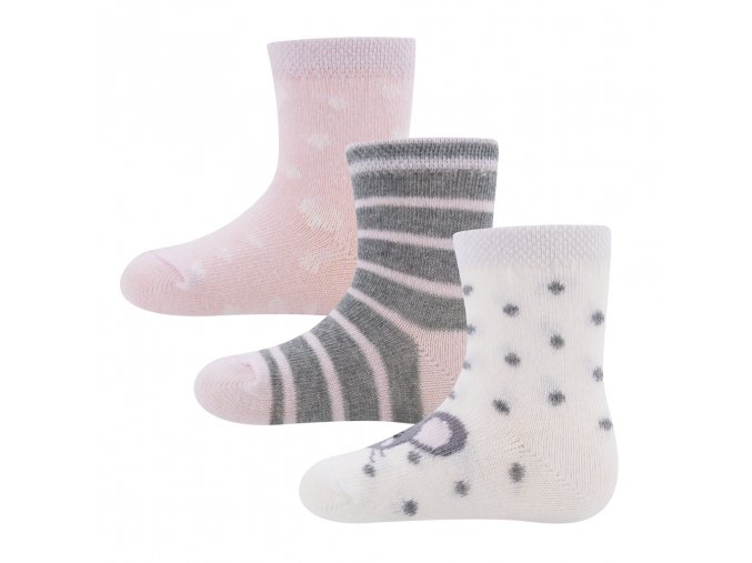 Dívčí ponožky růžové bílé šedé pruhované puntíkaté se srdíčky dalmatin 3v1 vysoký podíl bavlny certifik Ewers 205245 0002 205248 0003 a