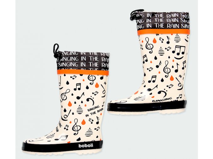 Dětské holinky lehké Boboli design bílé černé oranž gumové boty se stahováním 3900809650 a