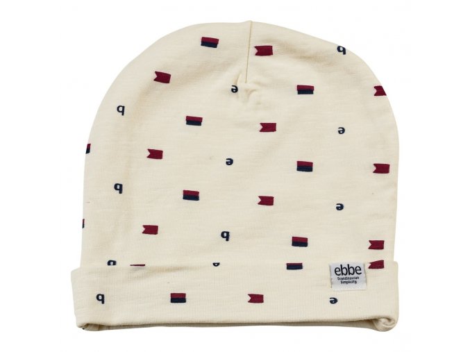 Kojenecká čepice tenká bio bavlna čepička krémově bílá s potiskem signal flag Organic Arden Beanie udržitelná značka EBBE Skandinavian simplicity 103002-0751