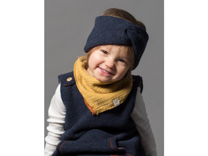 Dětská zimní čelenka pro holčičku tmavě modrá vlna bavlna Maximo mašle do vlasů holčička 13400-094600-4835 model1