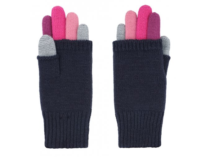 Dětské rukavice barevné prsty růžové šedé pletené rukavice tmavé dvojité prstové rukavice Maximo 19173 937500 4899