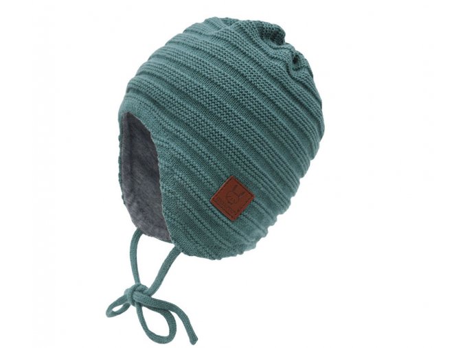 Ušanka kojenecká pletená čepička tyrkysová viridiánová zeleň bavlněná čepice pro mimi Maximo 5571-372500-15