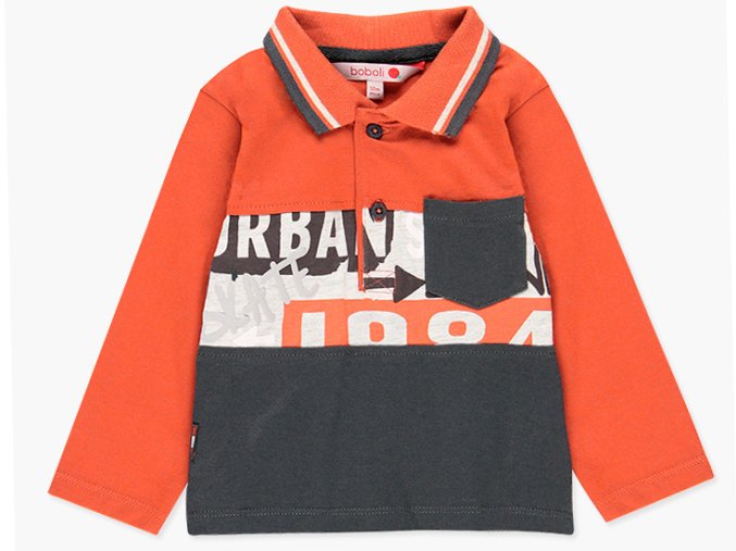 Oranžové tričko pro kluka Dětské polo s dlouhým rukávem, náprsní kapsička vystouplý potisk SKATE Boboli 3280145080 a