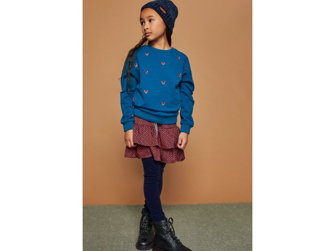 Dívčí sukně s kanýry a žabkovým pasem skořice/modrá sukně pro holku NoNo N108 5703 529 modelka