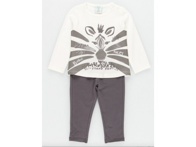Dívčí souprava tričko a džegíny Zebra šedobílá krémově bílé tričko se zvířátkem dlouhý rukáv bavlna holčička Boboli zebra set 214007-290067